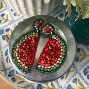 ✨$5 GIVEAWAY✨ Beaded & Rhinestone Watermelon Earrings **NO BACKINGS**